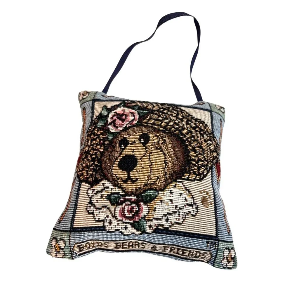 Boyds Bears & Friends Needlepoint 3 PC Pillow Set‎ Teddy Bear Decor Cottagecore